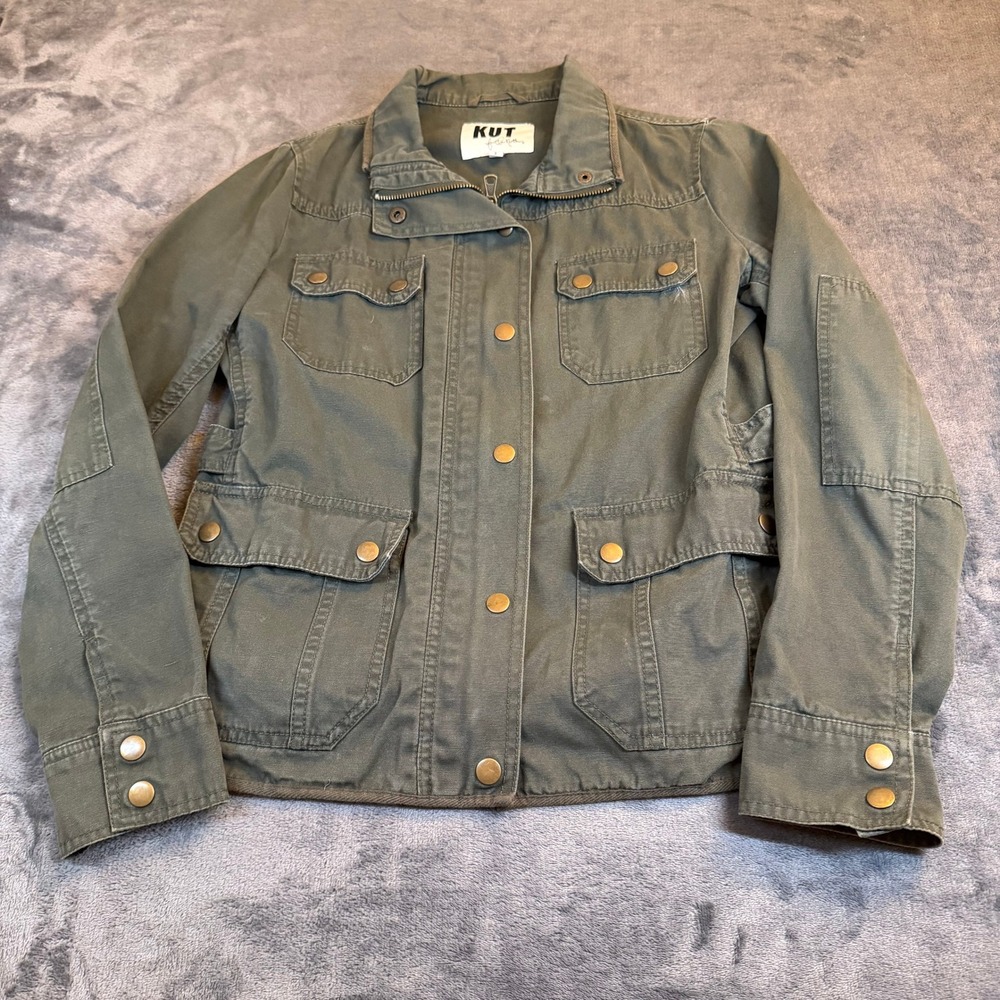 KUT from the Kloth Olive Green Utility Jacket Women's Small Button Zip Pockets